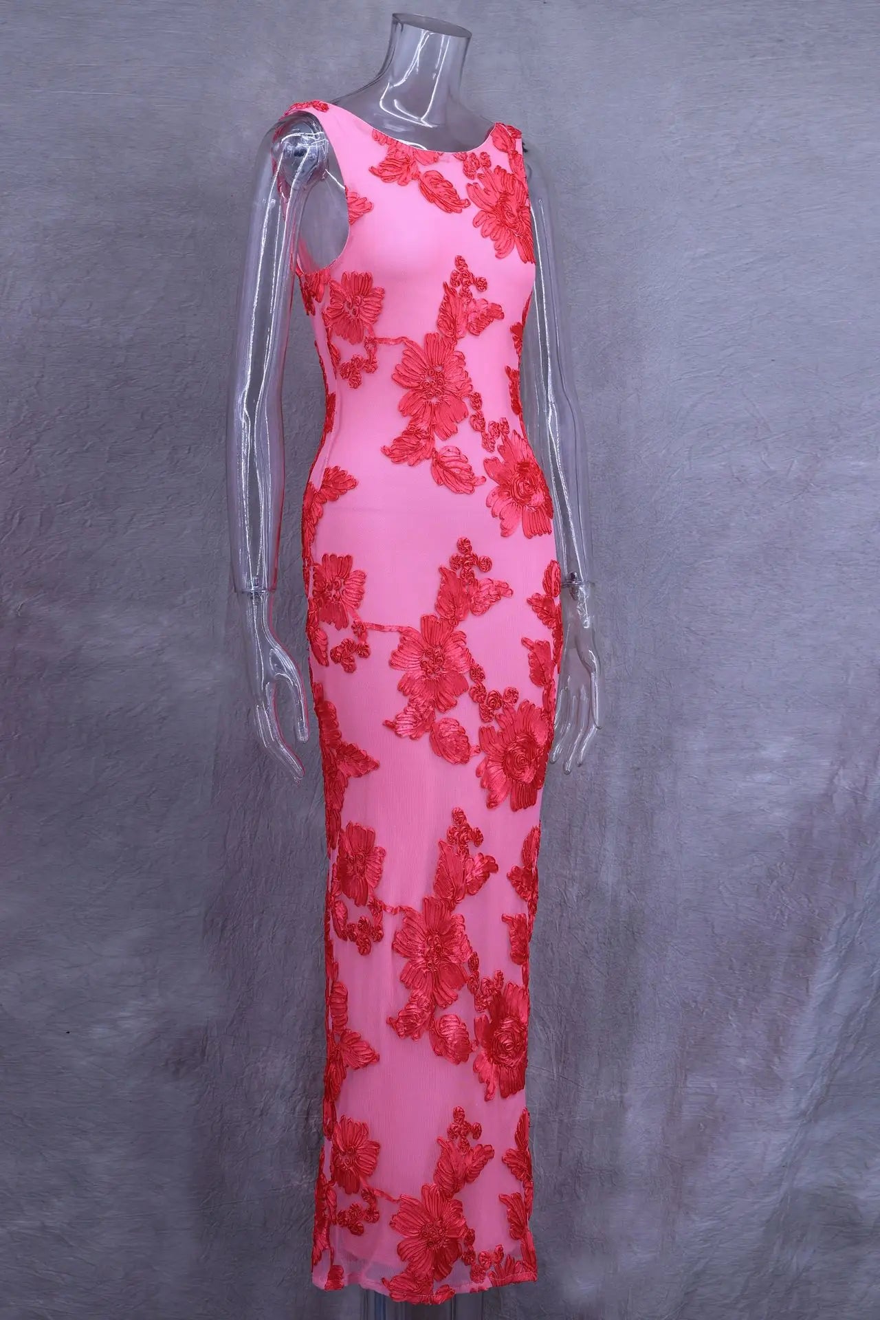 Sleeveless Floral Embroidered Maxi Dress