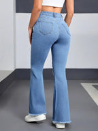 Heart-Shaped Stretch Flared Jeans