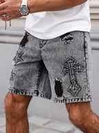 Ripped Straight Denim Shorts