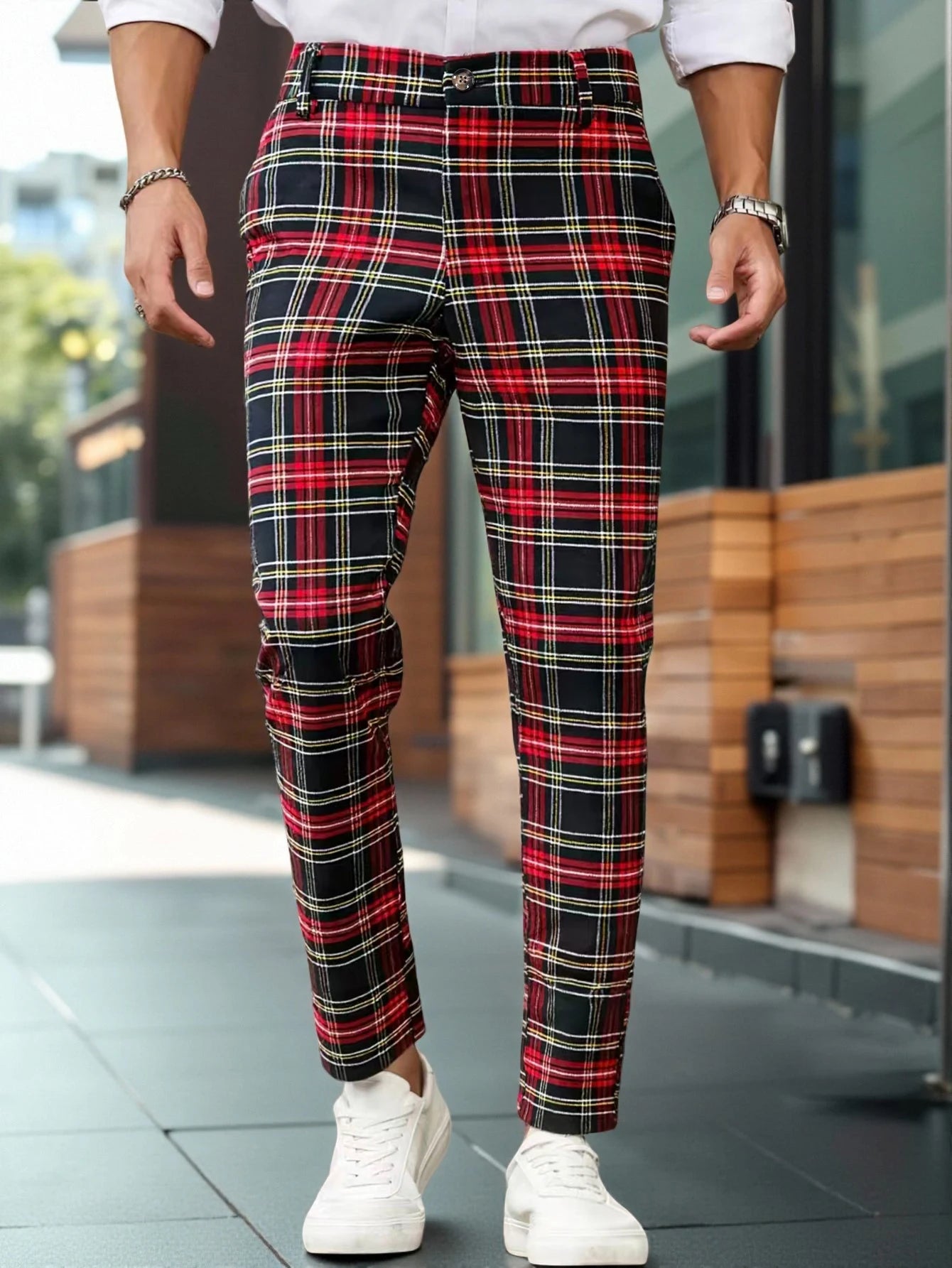 Tapered Plaid Suit Pants