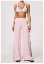 Nylon Striped Sleeveless True-To-Size Fit Two-Piece Yoga Set