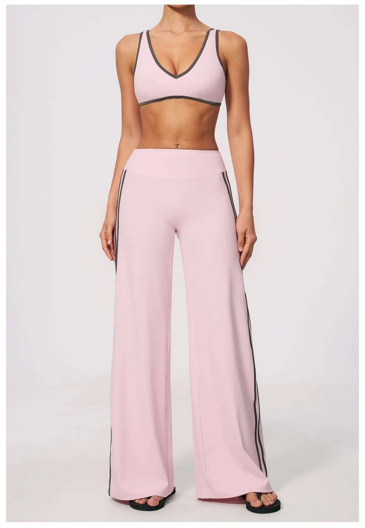 Nylon Striped Sleeveless True-To-Size Fit Two-Piece Yoga Set