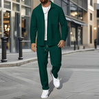 Waffle Zip Shirt Coat Trousers Set