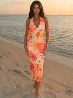 Gradient Lily Print Halter Dress