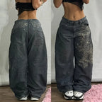 Mid Waist Punk Wide Jeans