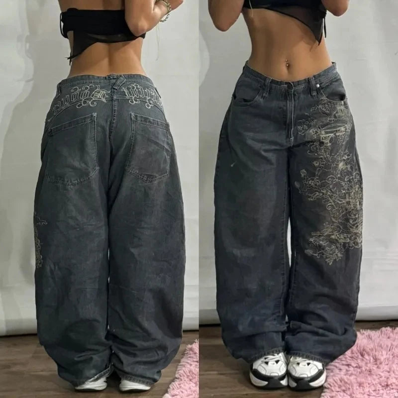 Mid Waist Punk Wide Jeans