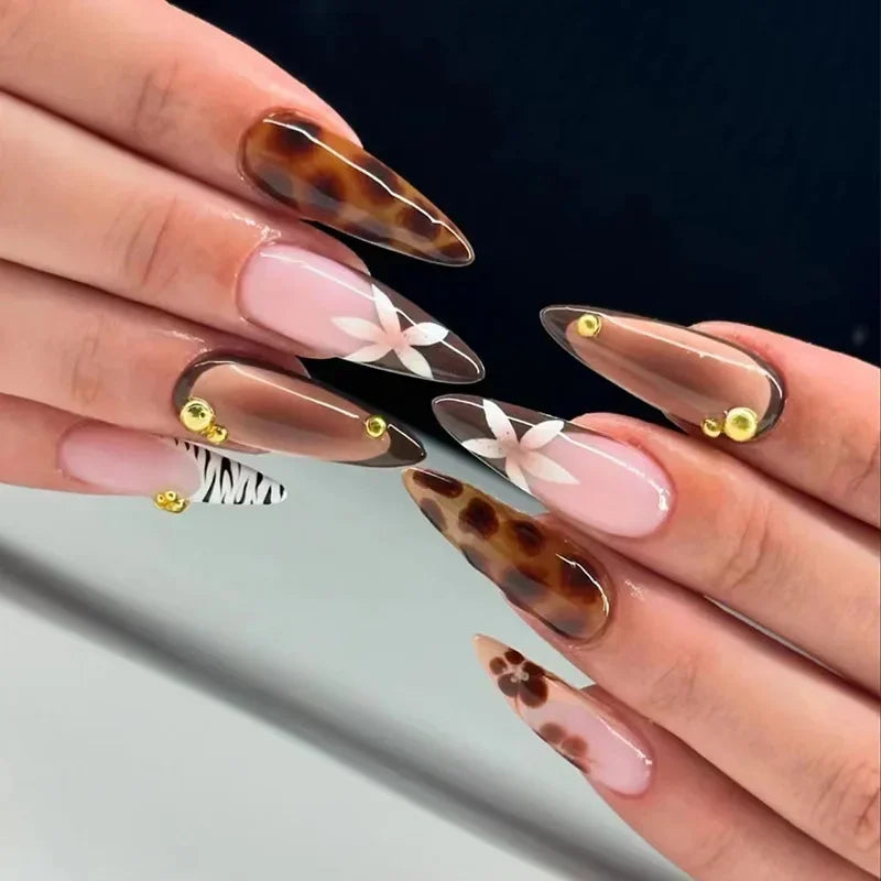 Leopard Print French False Nails