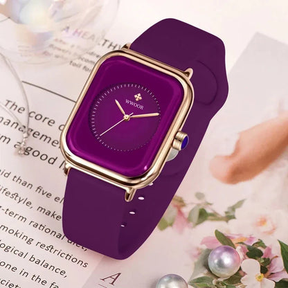 Women’s Luxury Square Quartz Watch with Silicone Band