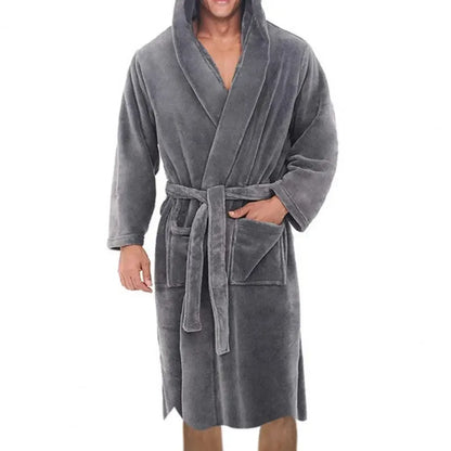 Luxury Men’s Flannel Bath Robe with Belt & Hood