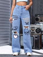 High Waist Ripped Straight Jeans