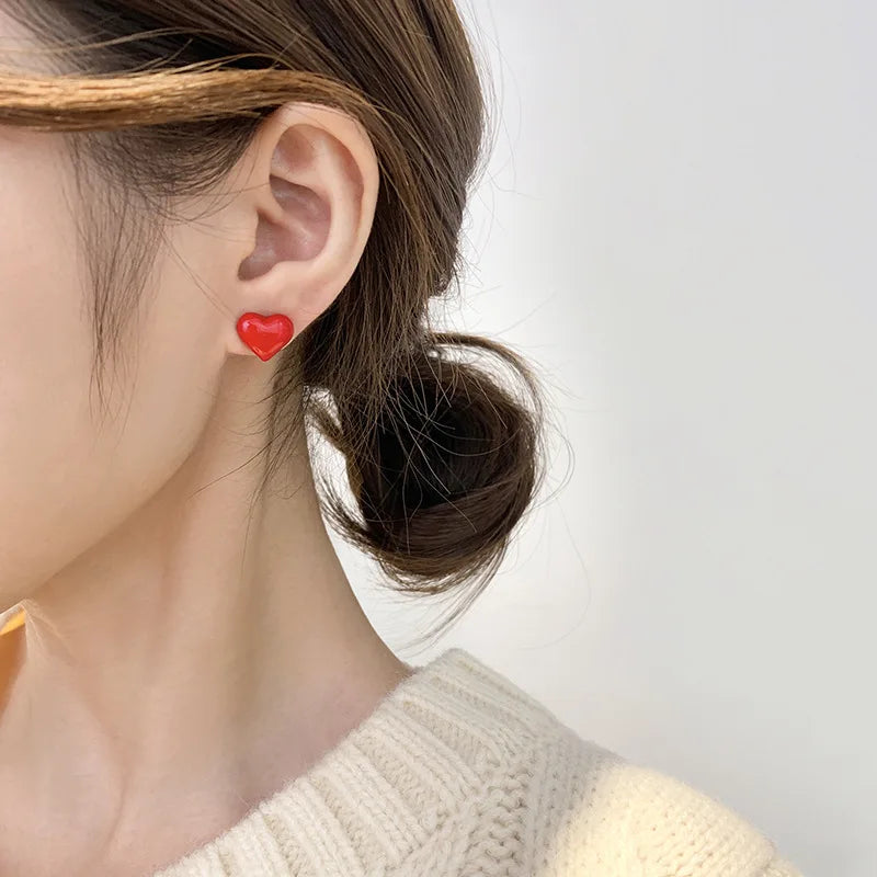Red Heart Stud Earrings