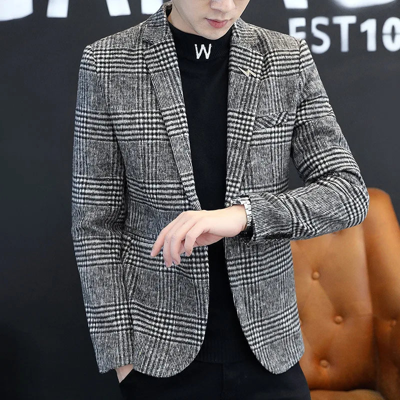 KIDWHXR Retro Plaid Casual Blazer