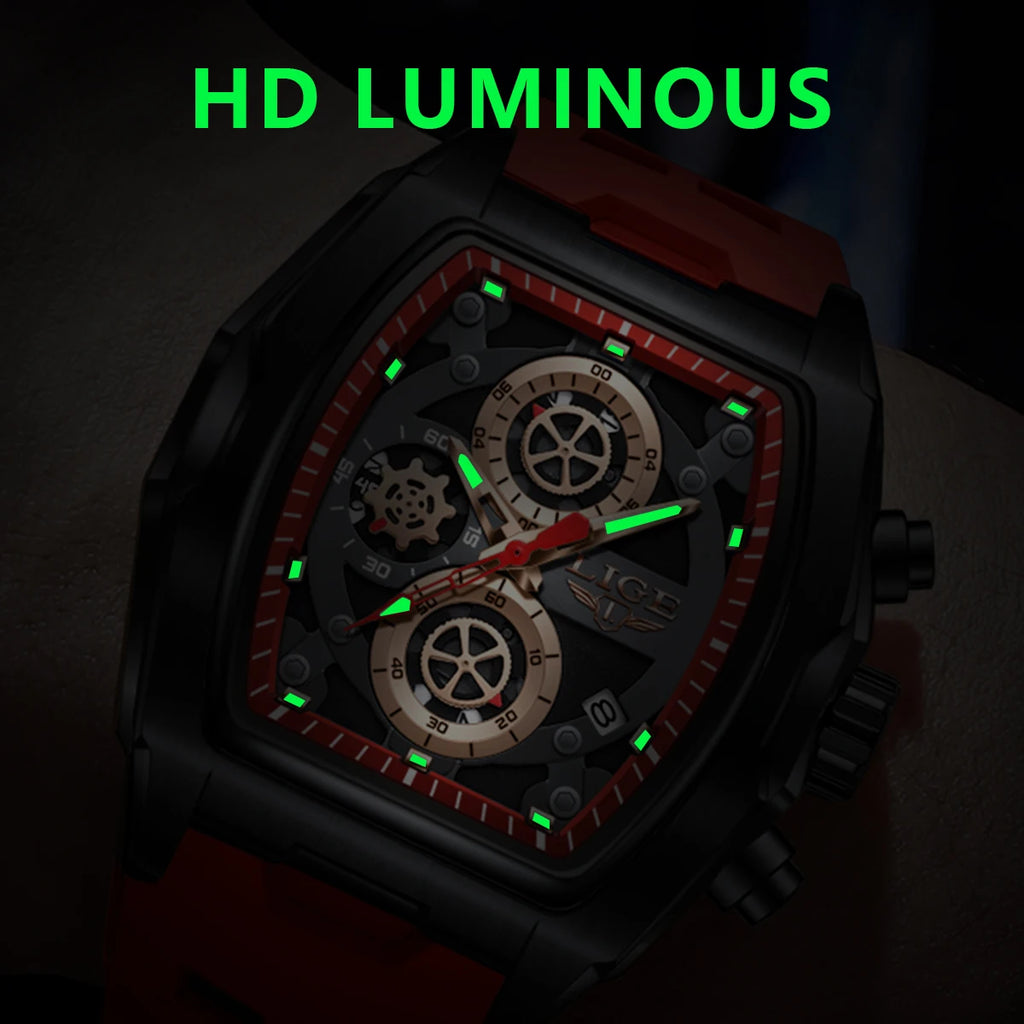 LIGE Square Chronograph Silicone Watch