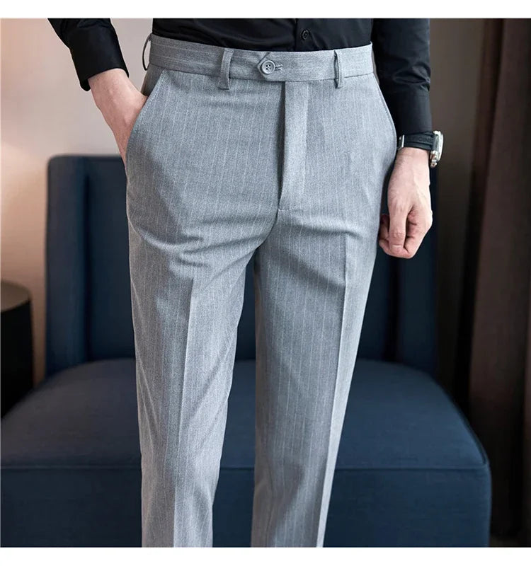 Black Striped British Suit Trousers