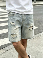 Light Wash Ripped Denim Shorts