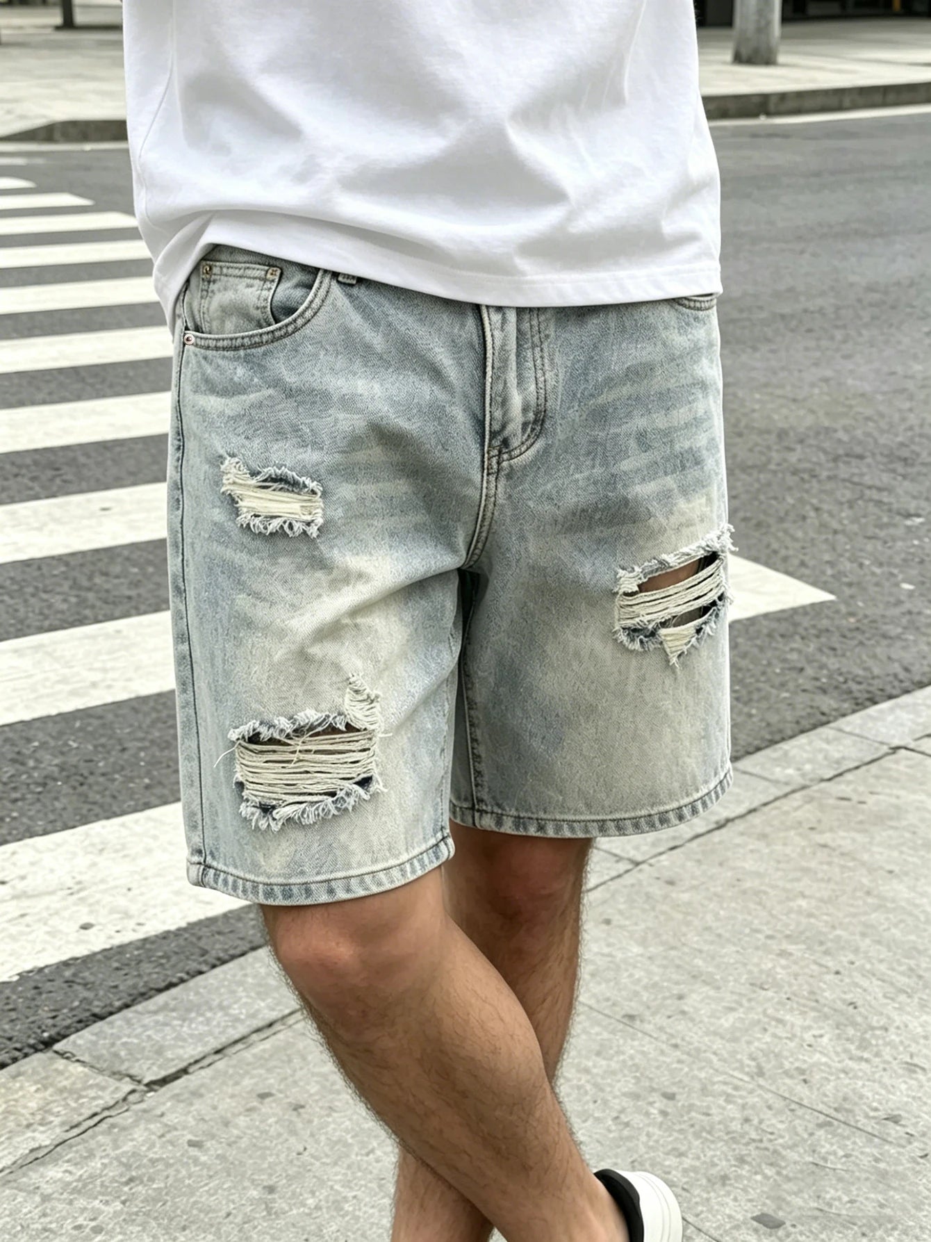 Light Wash Ripped Denim Shorts