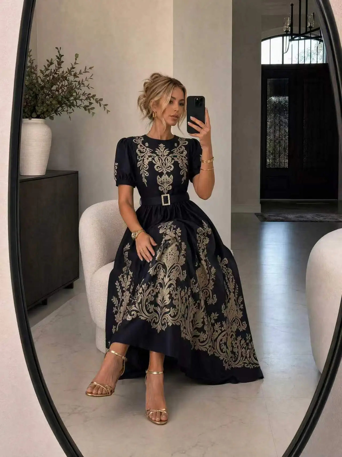 Floral Print Puff-Sleeve Maxi Dress