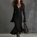 Zipper Lapel Fishtail Dress