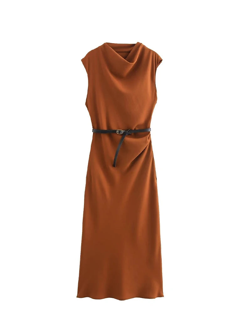 Belted Sleeveless Midi Dress