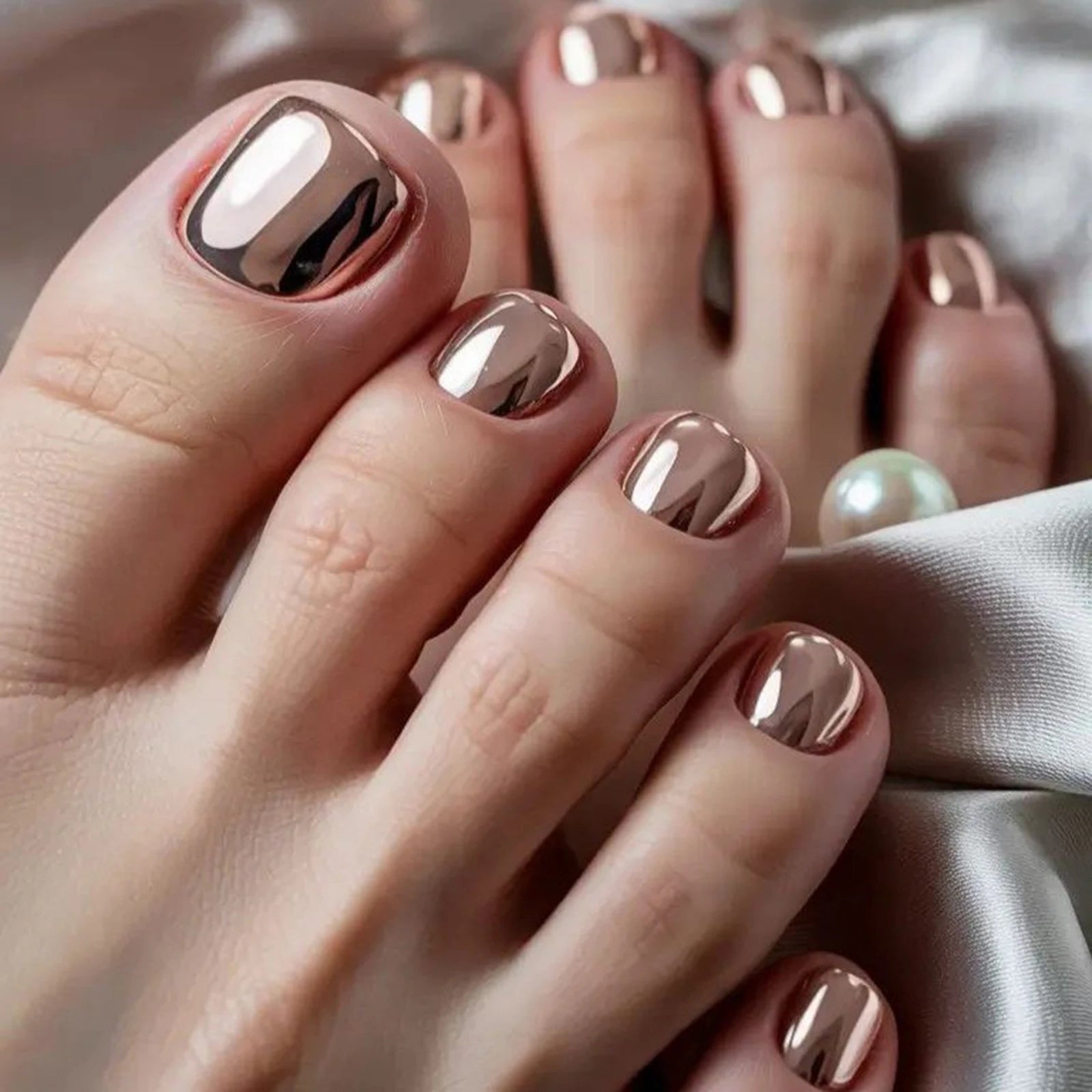 Y2K Silver Mirror False Toenails