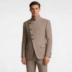 Houndstooth Mandarin-Collar Slim Suit
