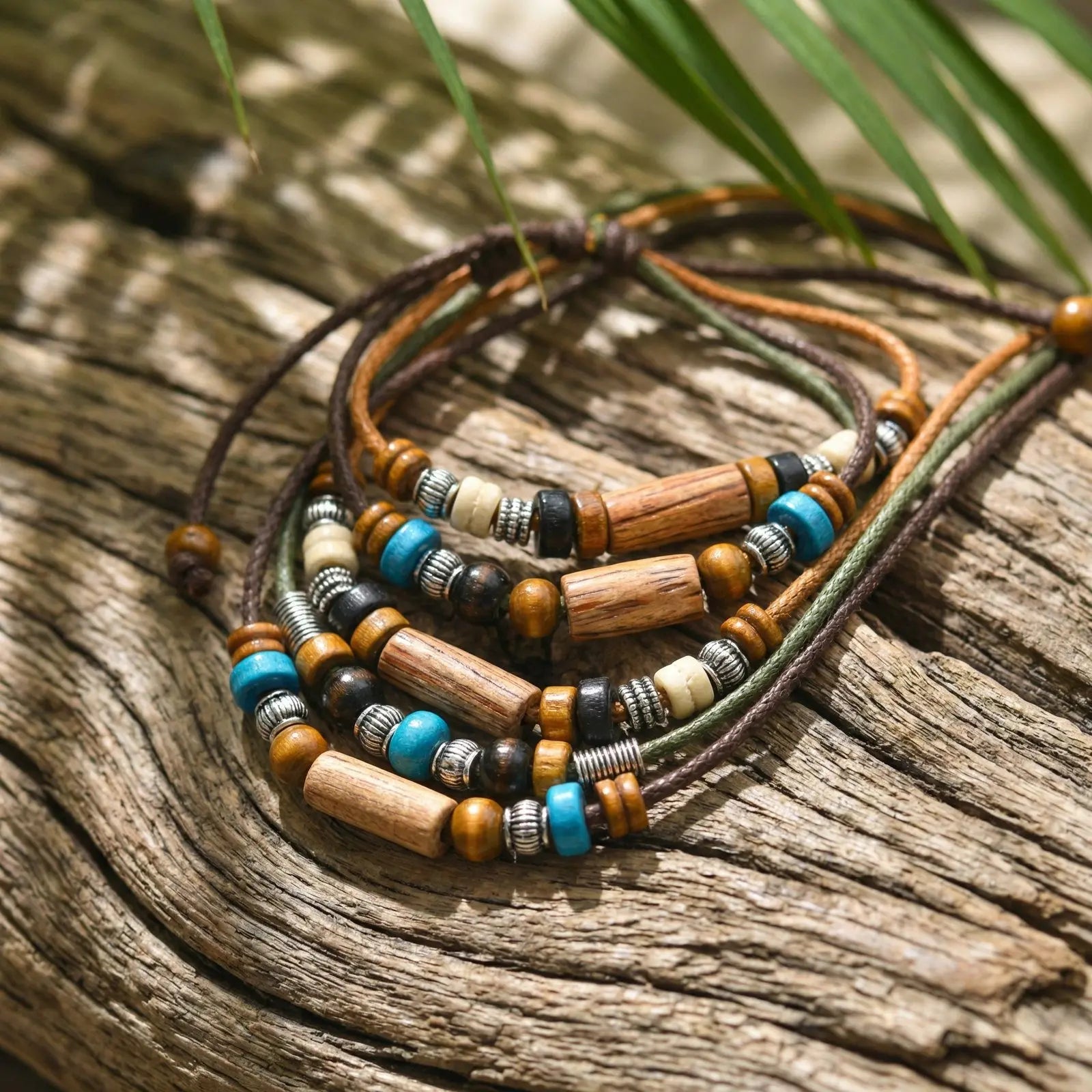 Vnox Wood Bead Necklace Set