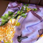 Purple Floral Satin Square Scarf