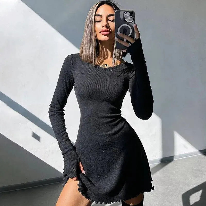 Knitted Long Sleeve Bodycon Mini Dress
