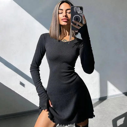 Knitted Long Sleeve Bodycon Mini Dress
