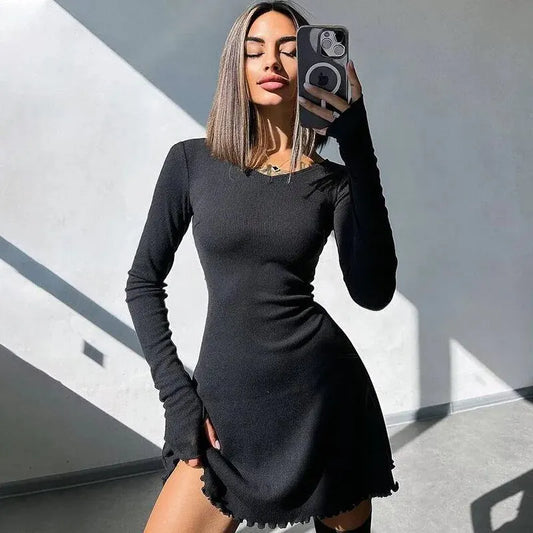 Knitted Long Sleeve Bodycon Mini Dress