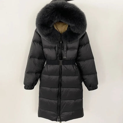 Women’s White Duck Down Puffer Coat with Real Fur Hood