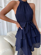 Stylish Sleeveless Shoulder Multi-Layered Ruffle Dress