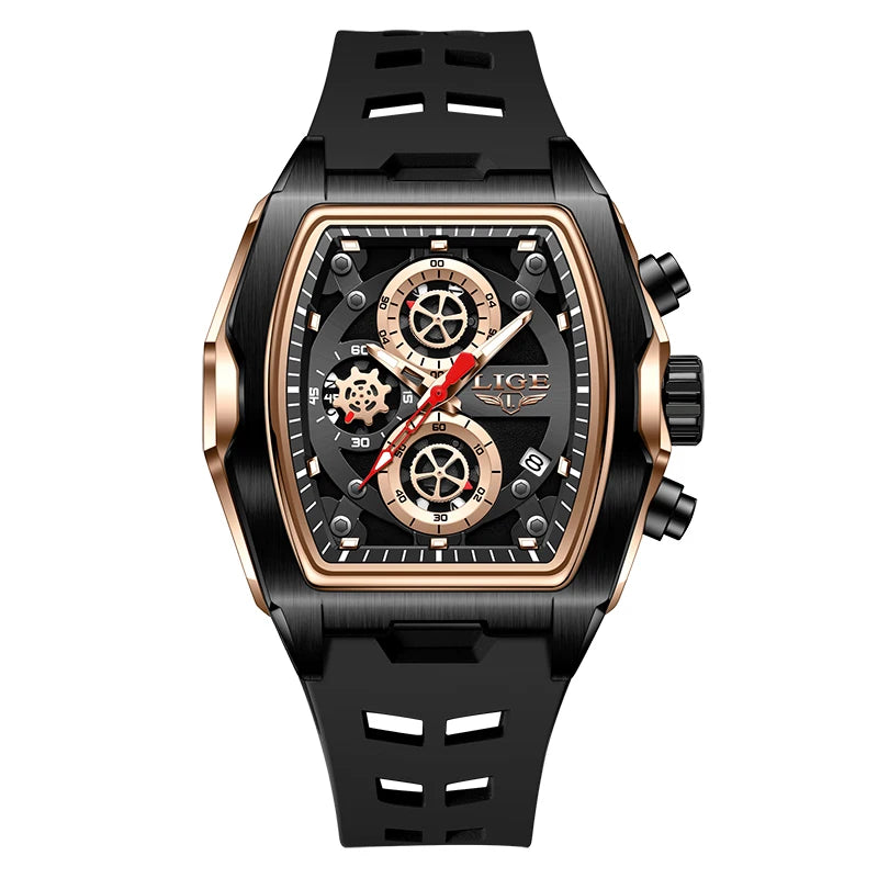LIGE Square Chronograph Silicone Watch