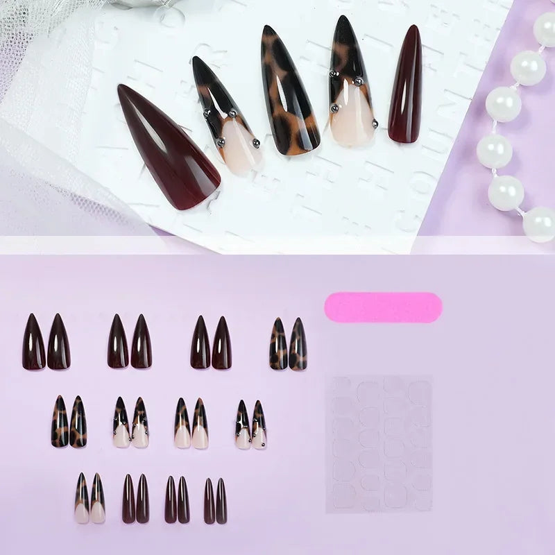 Leopard Print French False Nails