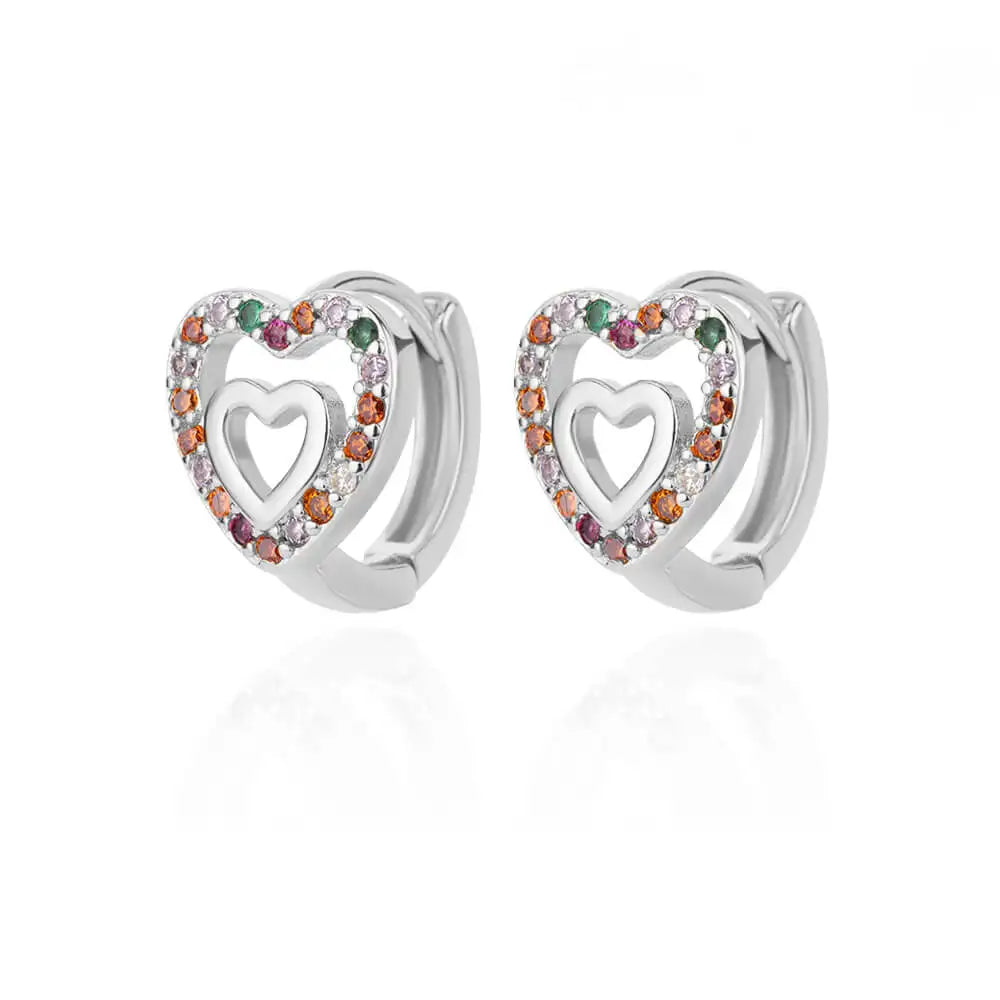 Hollow zircon heart earrings