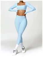 Nylon Solid Long Sleeve Two-Piece Yoga Set