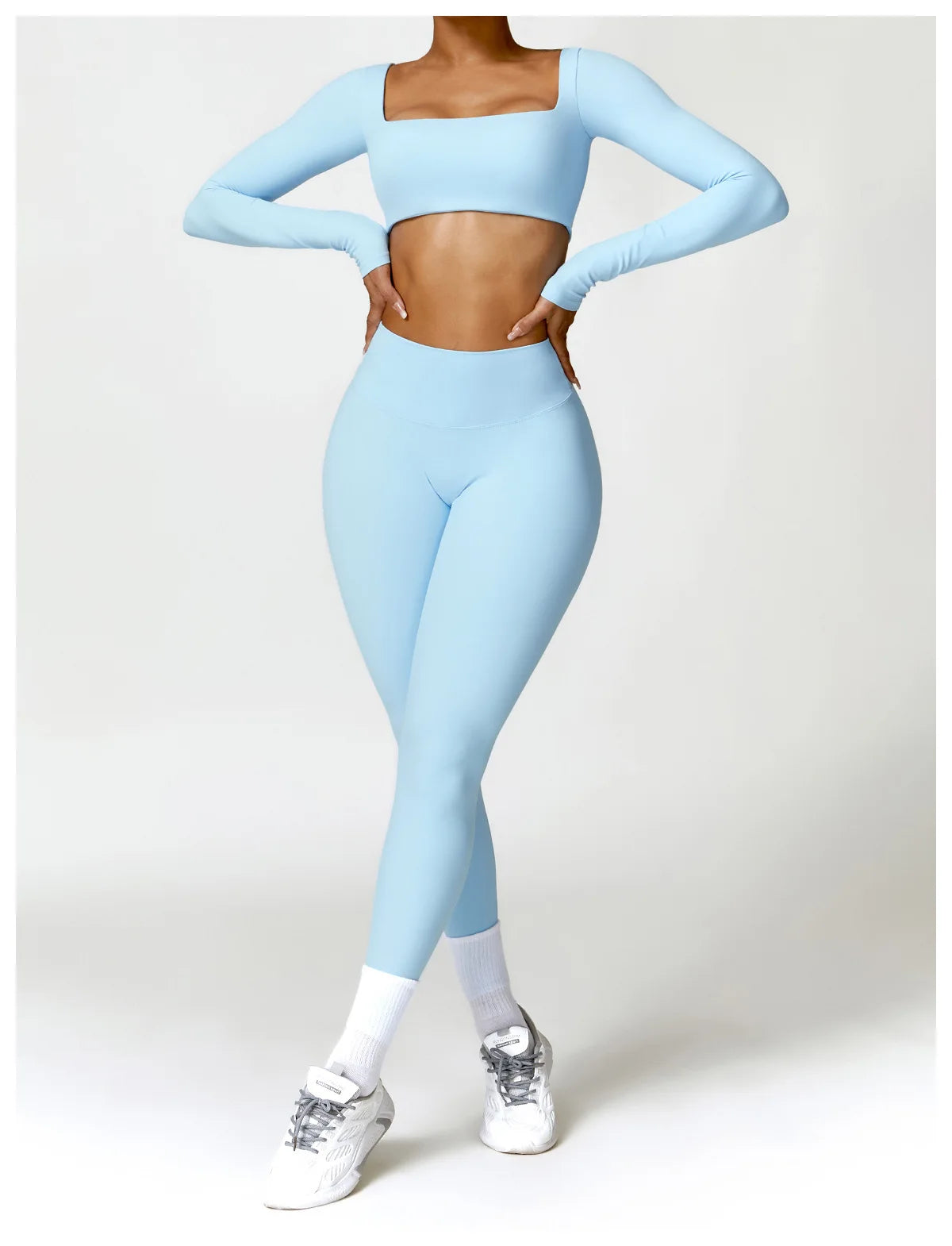 Nylon Solid Long Sleeve Two-Piece Yoga Set