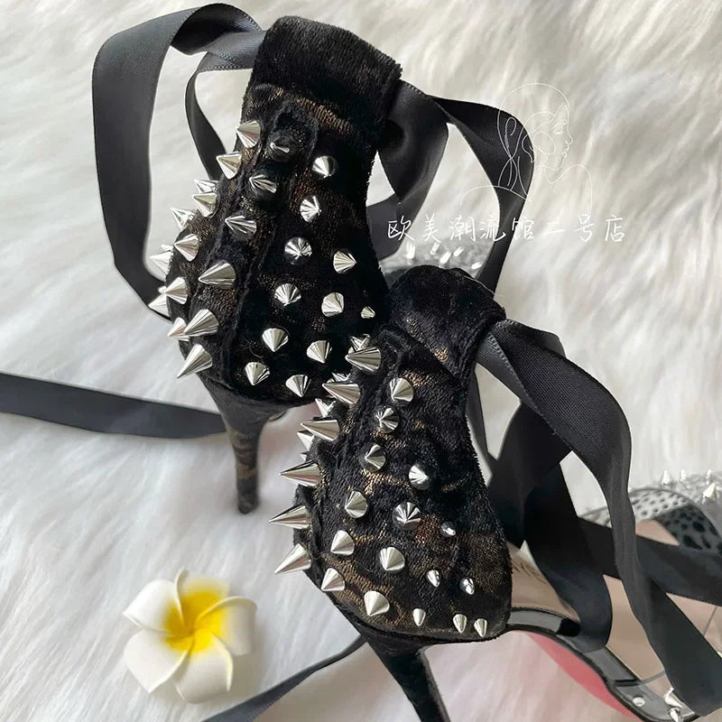 Rhinestone Lace-Up Sandals