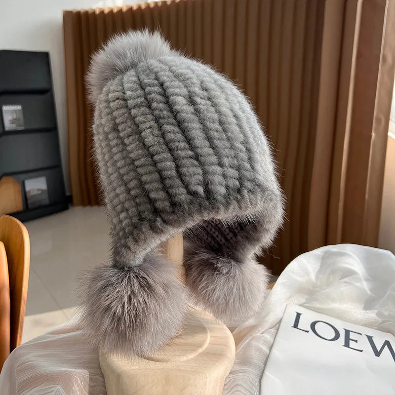 Real Mink Fur Spiral Beanie