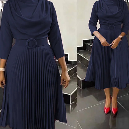 Elegant Pleated Office Dress