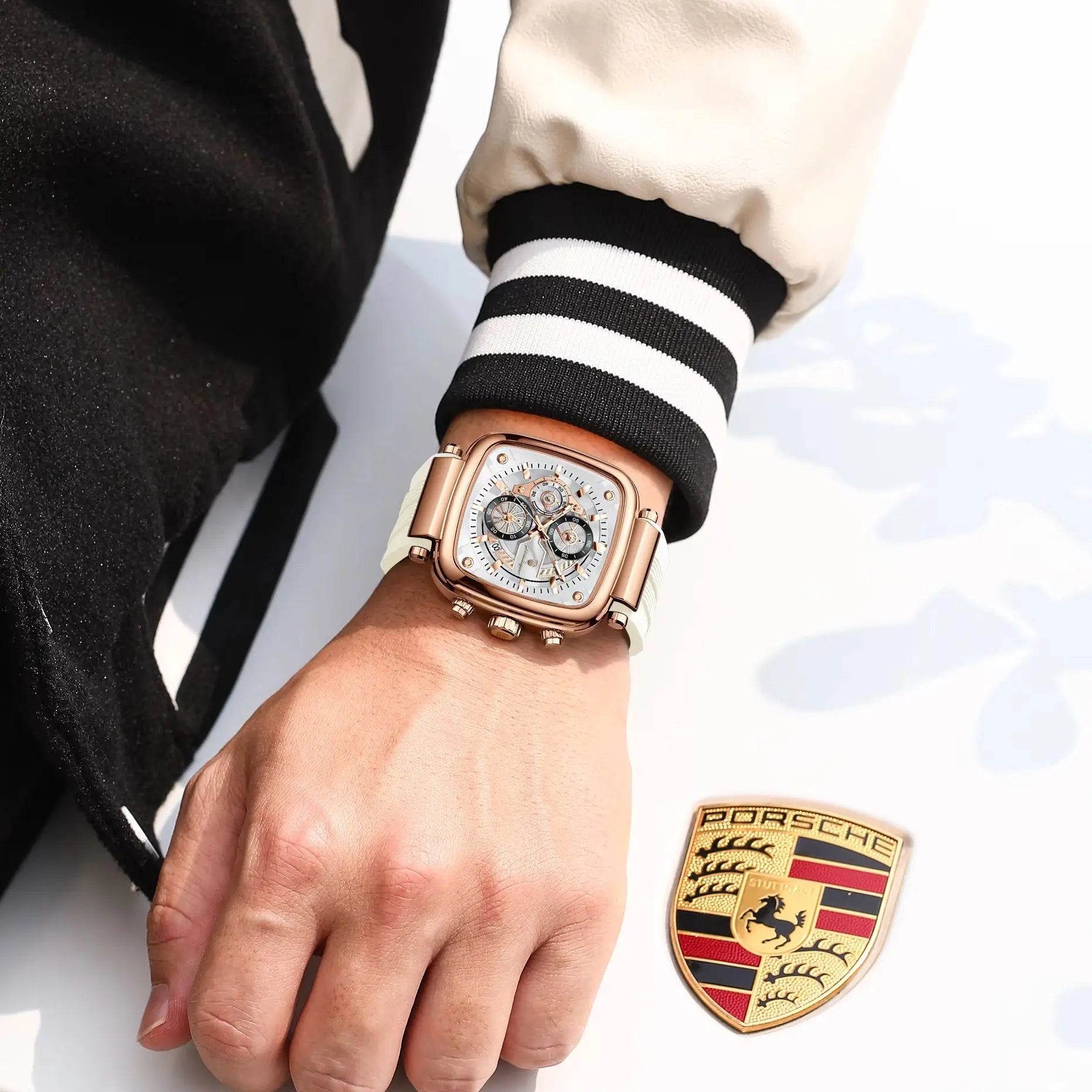 POEDAGAR Square Silicone Sport Watch