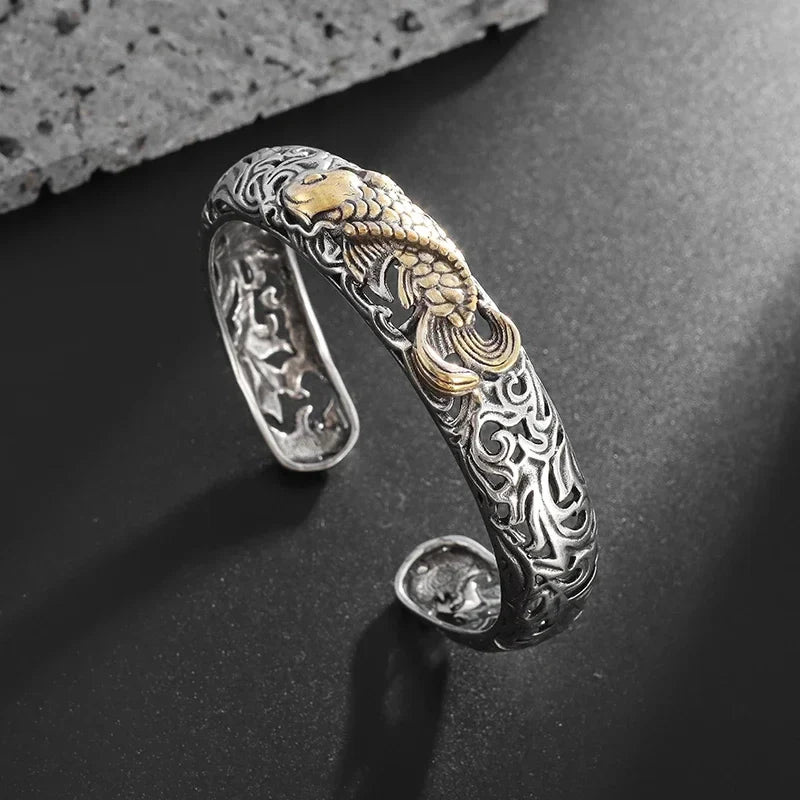 Retro Punk Koi Fish Engraved Bracelet