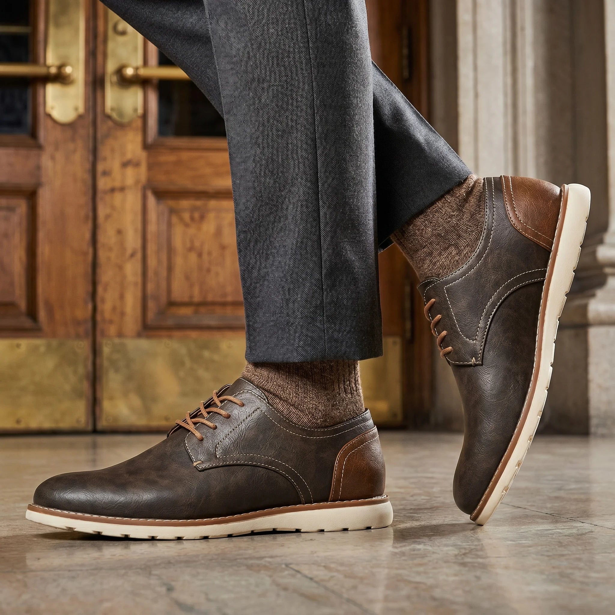 Artificial Leather Lace-Up Loafers