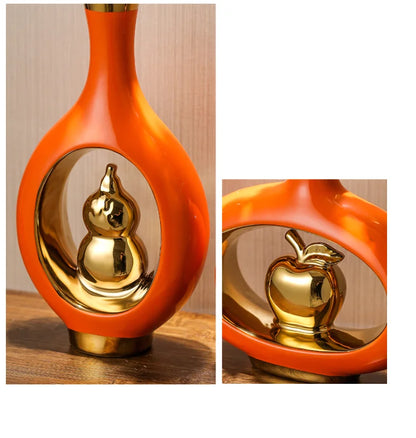 Chinese Style Ceramic Vase with Wooden Frame