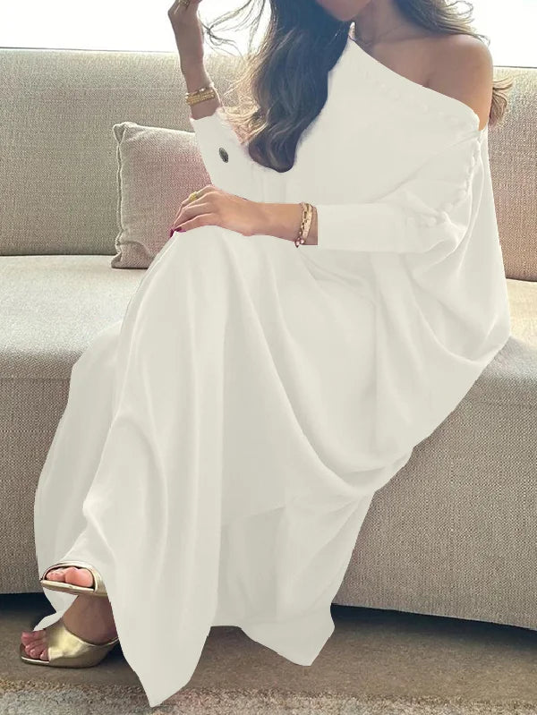 Vintage Solid Color Maxi Robe Dress
