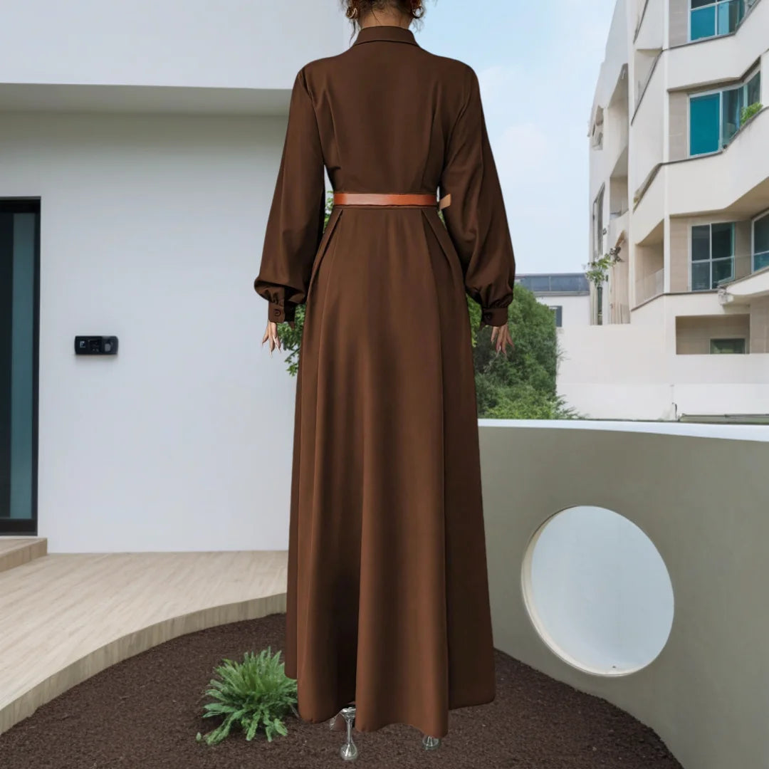Lantern Sleeve Pleated Maxi Dress
