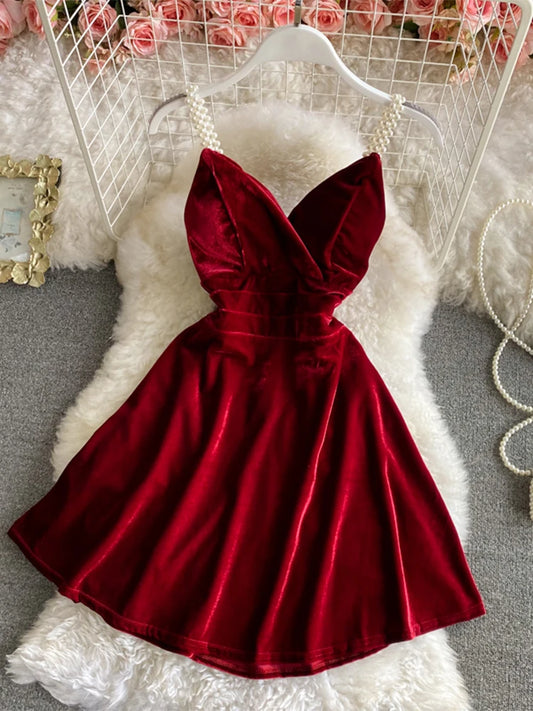 Velvet Off-Shoulder Red Mini Dress