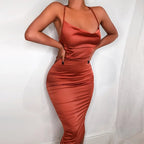 Satin Lace-Up Bodycon Midi Dress