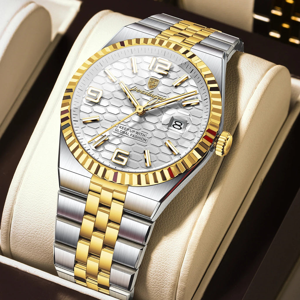 POEDAGAR Gold Green Quartz Watch