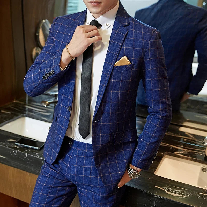 Plaid Gentleman Slim Banquet Suit